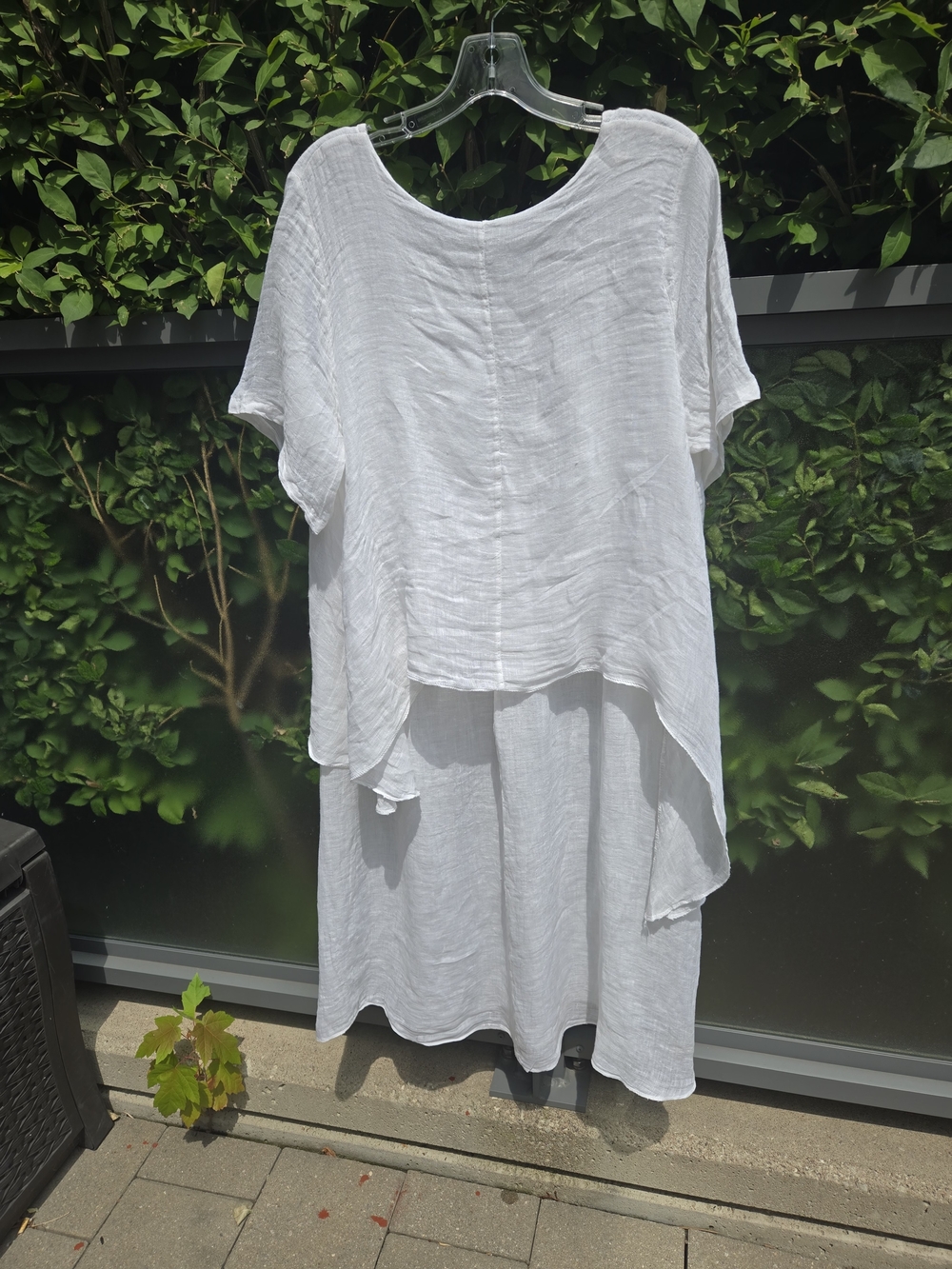 BOHO White Linen Midi Dress with Layered Tunic - Women US L - Picture 7 of 9